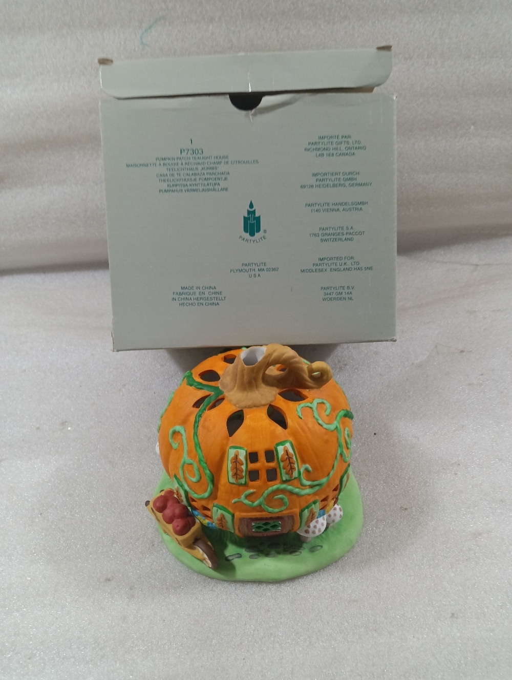 Partylite Pumpkin Patch House Tea Light Candle Holder Retired Fall Thanksgiving